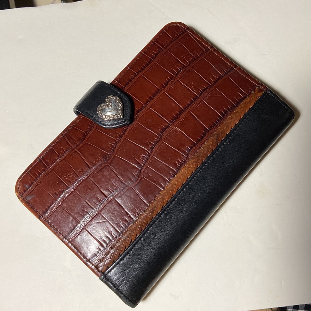 Brighton Bifold Wallet Organizer 7.5X5" Notebook Checkbook Brown Faux Croc Heart